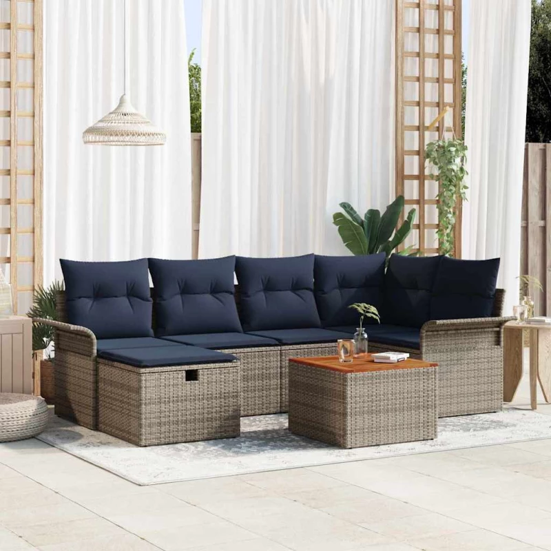 vidaXL Σετ Καναπέ Κήπου με μαξιλάρι 7 pcs Γκρι συνθετικό ρατάν