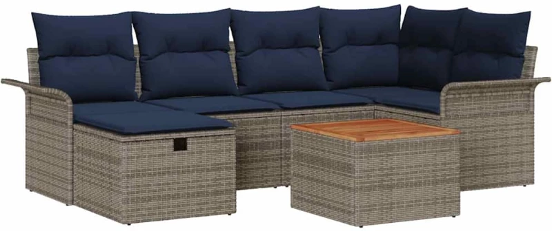 vidaXL Σετ Καναπέ Κήπου με μαξιλάρι 7 pcs Γκρι συνθετικό ρατάν