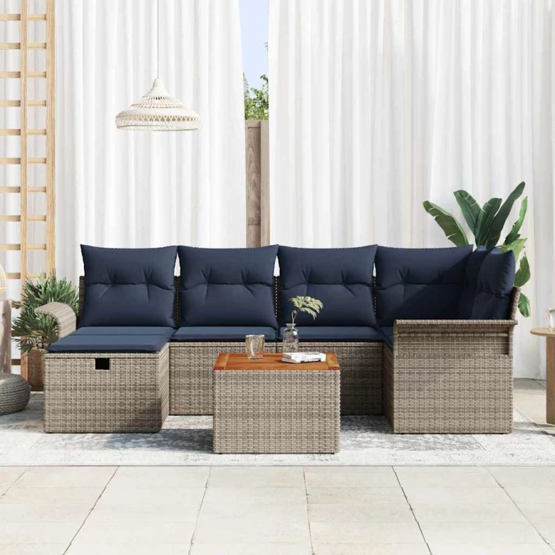 vidaXL Σετ Καναπέ Κήπου με μαξιλάρι 7 pcs Γκρι συνθετικό ρατάν