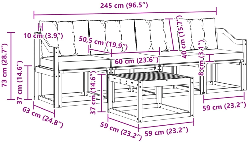 vidaXL Σειρά Καναπέ Εξωτερικού 5 pcs Λευκό και Ανοιχτό Γκρι