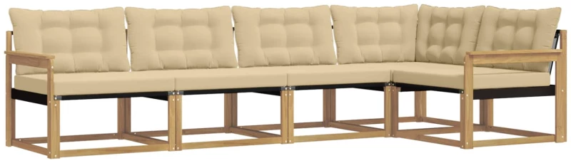 vidaXL Σειρά Καναπέ Εξωτερικού με μαξιλάρι 5 pcs Λευκό και Μπεζ