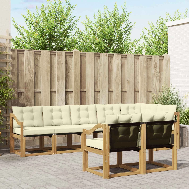 vidaXL Σειρά Καναπέ Εξωτερικού με μαξιλάρι 8 pcs Λευκό και Κρεμ