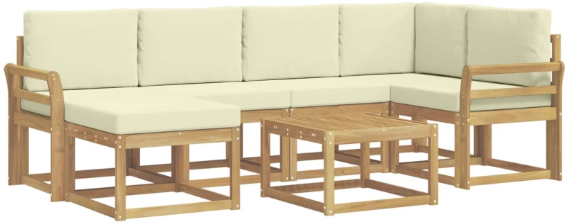 vidaXL Σειρά Καναπέ Εξωτερικού με μαξιλάρι 7 pcs Λευκό και Κρεμ