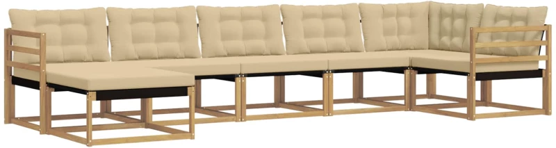 vidaXL Σειρά Καναπέ Εξωτερικού με μαξιλάρι 7 pcs Λευκό και Μπεζ