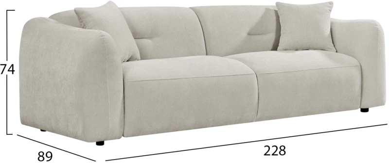 ΚΑΝΑΠΕΣ 3-ΘΕΣΙΟΣ JUNOA HM3333.02 ΕΚΡΟΥ ΥΦΑΣΜΑ 228x89x74Υεκ