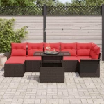 vidaXL Σετ Καναπέ Κήπου με μαξιλάρι 8 pcs Καφέ Πολυ Ρατάν