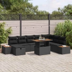 vidaXL Σετ Καναπέ Κήπου με μαξιλάρι 9 pcs Μαύρο συνθετικό ρατάν