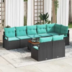 vidaXL Σετ Καναπέ Κήπου με μαξιλάρι 9 pcs Μαύρο συνθετικό ρατάν