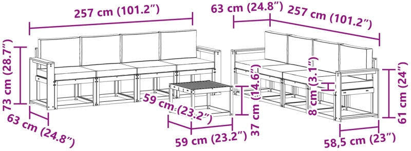 vidaXL Σειρά Καναπέ Εξωτερικού με μαξιλάρι 9 pcs Άσπρο και Ανθρακί