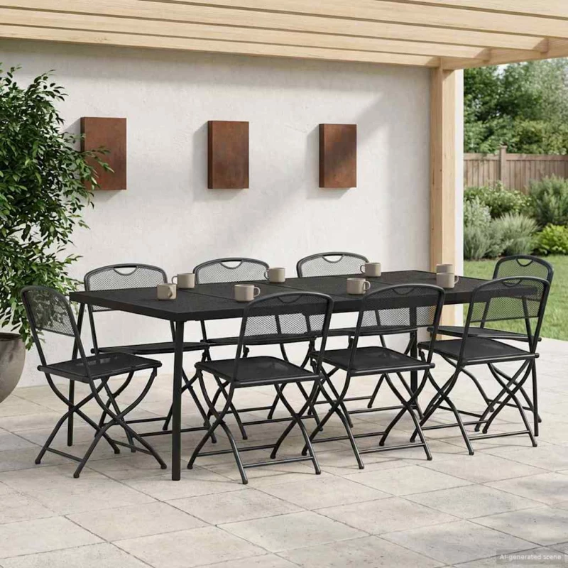 vidaXL Σετ Εξωτερικών Επίπλων 9 pcs Ανθρακί Σίδηρος και Χάλυβας