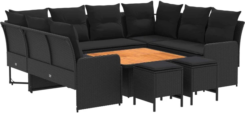 vidaXL Σύνολα επίπλων με μαξιλάρι 8 pcs Μαύρο Ράτα PE