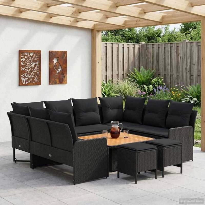 vidaXL Σύνολα επίπλων με μαξιλάρι 8 pcs Μαύρο Ράτα PE