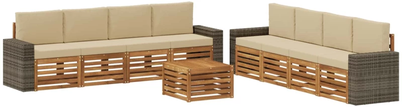 vidaXL Σετ Καναπέ με μαξιλάρι 9 pcs Στερεό Ξύλο Ακακίας
