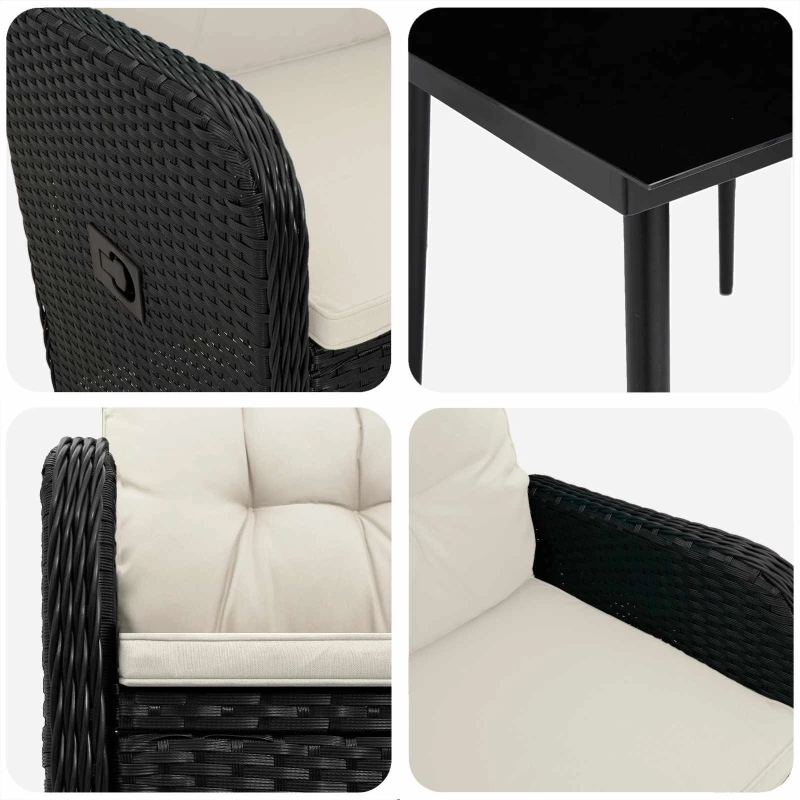 vidaXL Σετ Τραπέζι Καναπέ με μαξιλάρι 7 pcs Μαύρο και Κρεμ Λευκό