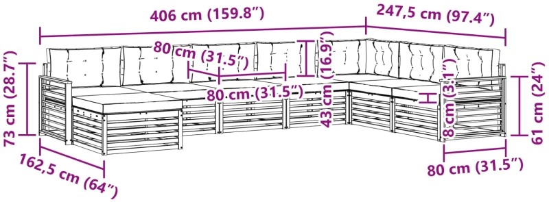 vidaXL Σειρά Καναπέ Εξωτερικού με μαξιλάρι 8 pcs Άσπρο και Ανθρακί