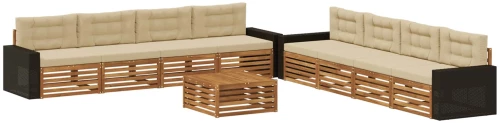 vidaXL Σειρά Καναπέ Εξωτερικού 9 pcs Φυσικό και Μπεζ Πολυεστέρας
