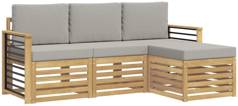 vidaXL Σειρά Καναπέ Εξωτερικού 4 pcs Λευκό και Ανοιχτό Γκρι