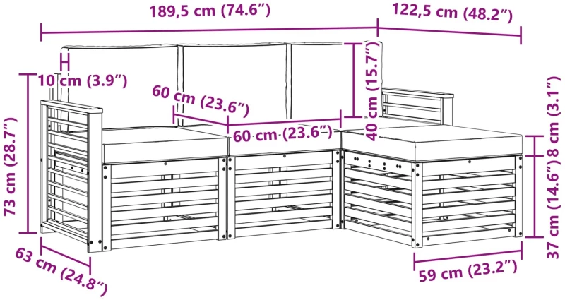 vidaXL Σειρά Καναπέ Εξωτερικού 4 pcs Λευκό και Ανοιχτό Γκρι