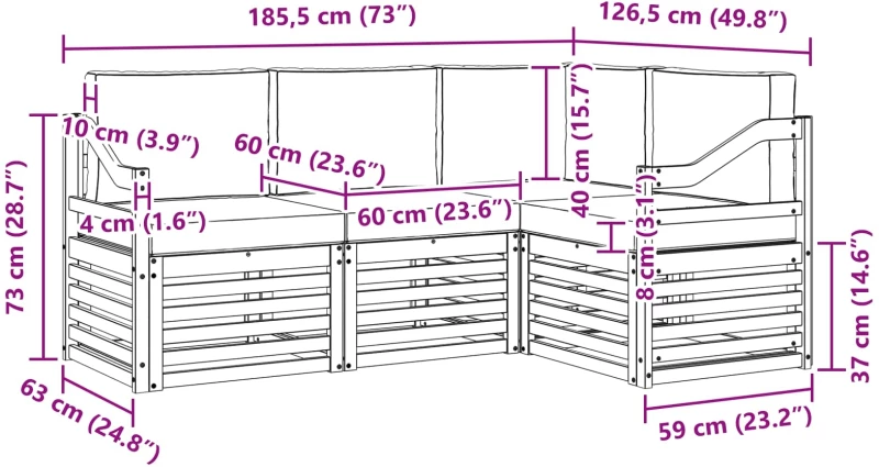 vidaXL Σετ Καναπέ 4 pcs Άσπρο και Ανθρακί 185,5 x 126,5 x 73 εκ