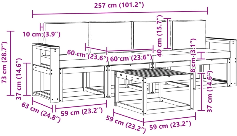 vidaXL Σειρά Καναπέ Εξωτερικού με μαξιλάρι 5 pcs Άσπρο και Ανθρακί