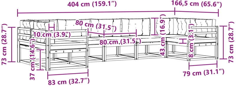 vidaXL Σειρά Καναπέ Εξωτερικού με μαξιλάρι 7 pcs Λευκό και Κρεμ