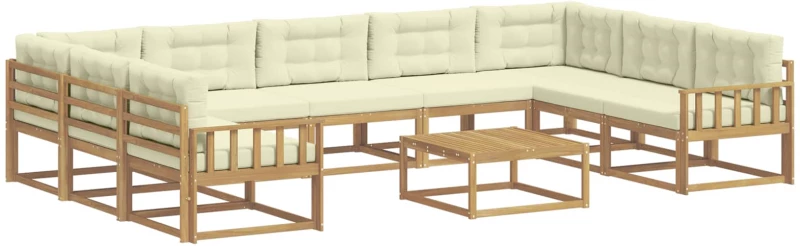 vidaXL Σειρά Καναπέ Εξωτερικού με μαξιλάρι 10 pcs Λευκό και Κρεμ