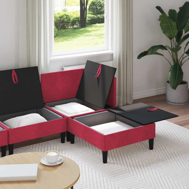 vidaXL Σετ Επίπλων Σαλονιού με μαξιλάρι 4 pcs Κόκκινο Βελούδο
