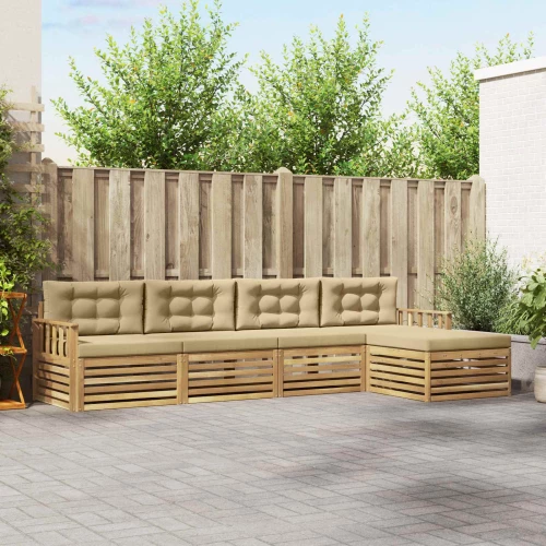 vidaXL Σειρά Καναπέ Εξωτερικού 5 pcs Λευκό και Μπεζ Πολυεστέρας