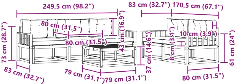 vidaXL Σειρά Καναπέ Εξωτερικού με μαξιλάρι 6 pcs Άσπρο και Ανθρακί