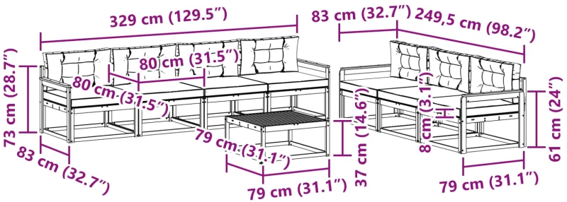 vidaXL Σειρά Καναπέ Εξωτερικού με μαξιλάρι 7 pcs Άσπρο και Ανθρακί