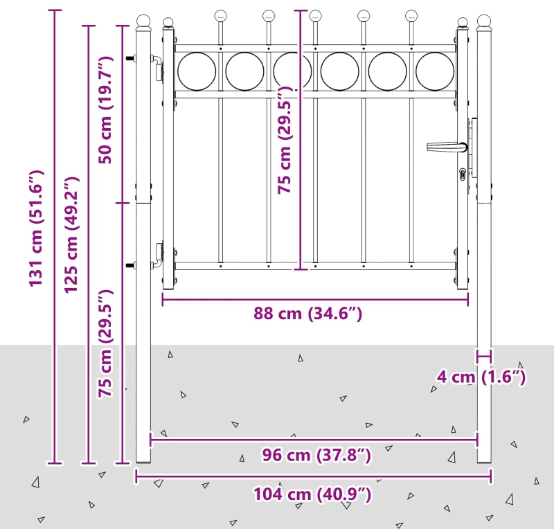 vidaXL Πύλη Φράχτη HORST 100 x 75 cm Μέταλλο Μαύρο Κλειδώσιμο