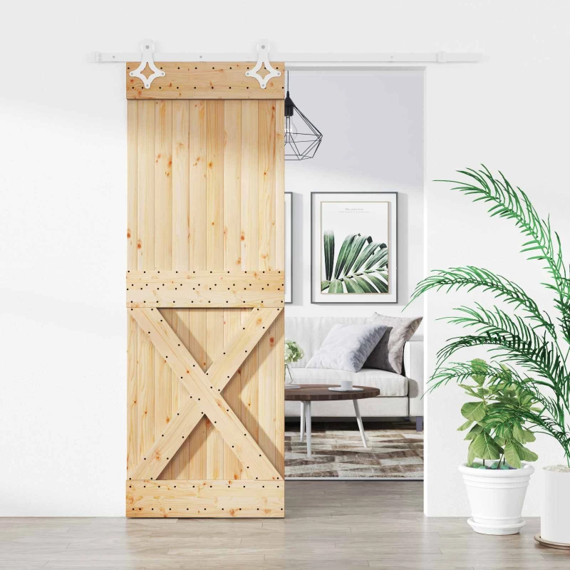 vidaXL Συρόμενη Πόρτα Φυσικό και Λευκό 85 x 210 cm
