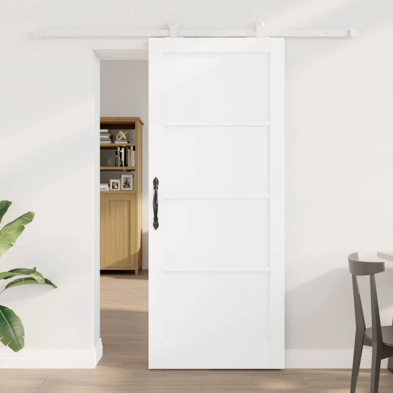 vidaXL Συρόμενη Πόρτα Λευκό 83 x 202 εκ. Μασίφ Ξύλο Πεύκου