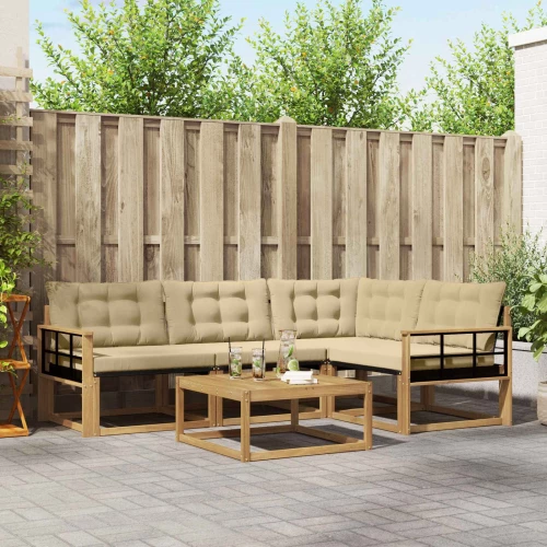 vidaXL Σειρά Καναπέ Εξωτερικού 5 pcs Λευκό και Μπεζ 79 x 79 x 37 εκ