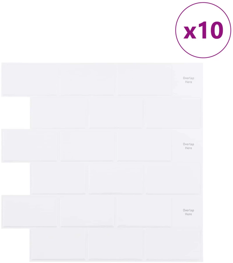 vidaXL Πλακάκι Subway 10 pcs Λευκό 30 x 30 cm Πολυουρεθάνη και PET