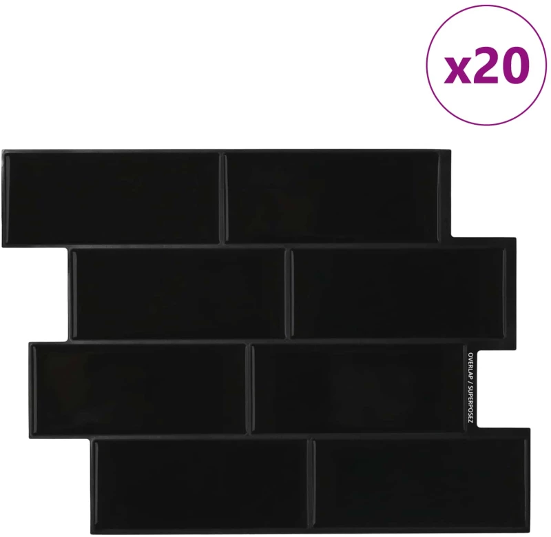 vidaXL Πλακάκι Subway 20 pcs Μαύρο 29 x 21 εκ Πολυουρεθάνη και PET