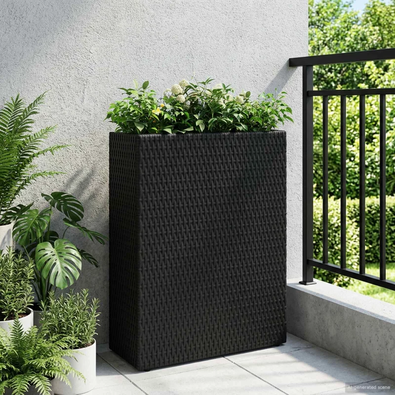 vidaXL Ψηλός γλάστρα Μαύρο 55 x 22 x 70 εκ συνθετικό ρατάν