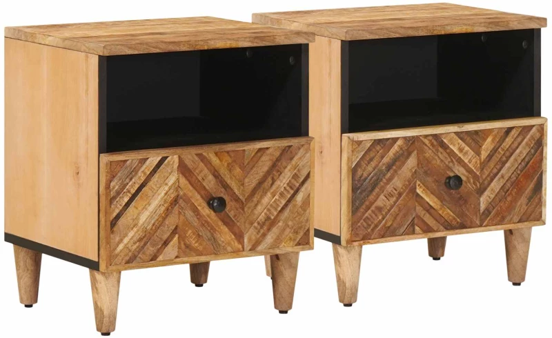 vidaXL Κομοδίνο 2 pcs Καφέ 50 x 33 x 60 εκ Στερεό ξύλο μάνγκο