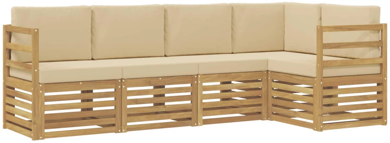 vidaXL Σειρά Καναπέ Εξωτερικού 5 pcs Λευκό και Μπεζ