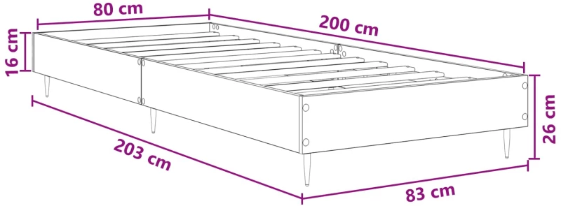 vidaXL Σκελετός Κρεβατιού Μαύρη Δρυς 80 x 200 cm Επεξεργασμένο Ξύλο
