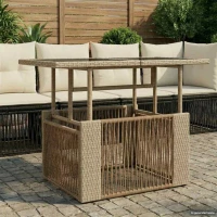vidaXL Τραπέζι Κήπου Μπεζ 100 x 55 x 37 cm PE Rattan και Γυαλί