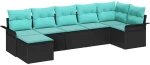 vidaXL Σετ Καναπέ Κήπου με μαξιλάρι 7 pcs Μαύρο συνθετικό ρατάν