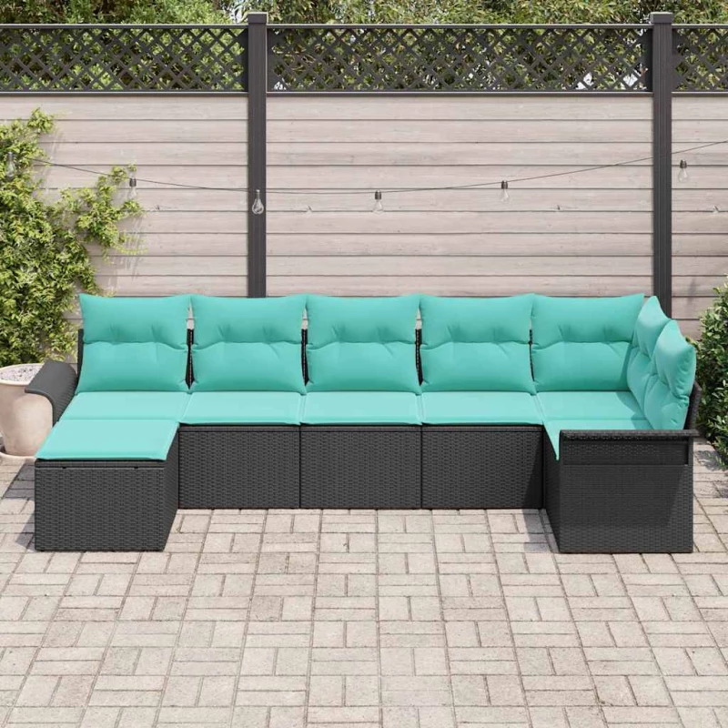 vidaXL Σετ Καναπέ Κήπου με μαξιλάρι 7 pcs Μαύρο συνθετικό ρατάν