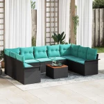 vidaXL Σετ Καναπέ Κήπου με μαξιλάρι 10 pcs Μαύρο συνθετικό ρατάν