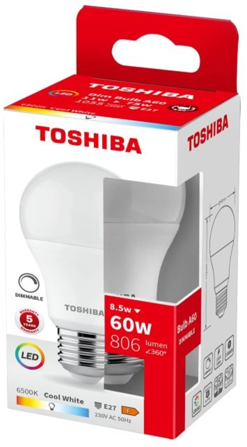 TOSHIBA LED A60 E27 8.5W 6500K DIMMABLE