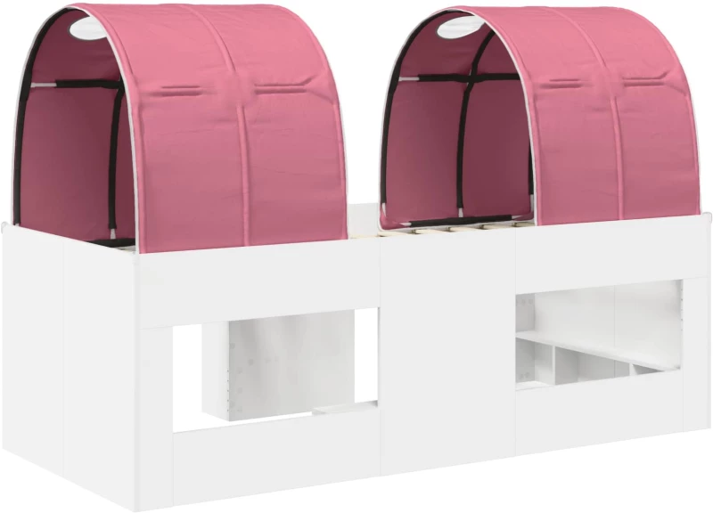 vidaXL Κρεβάτι με Σήραγγα 4 pcs Λευκό και Ρόζ Επεξεργασμένο Ξύλο
