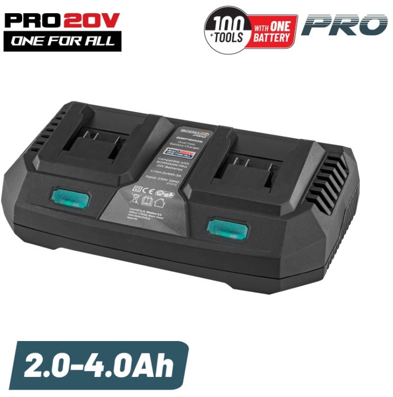 BORMANN PRO BBP2005 ΦΟΡΤΙΣΤΗΣ ΔΙΠΛΗΣ ΜΠΑΤΑΡΙΑΣ 20V,Li-Ion 2x4.0mAh 3A (036425)
