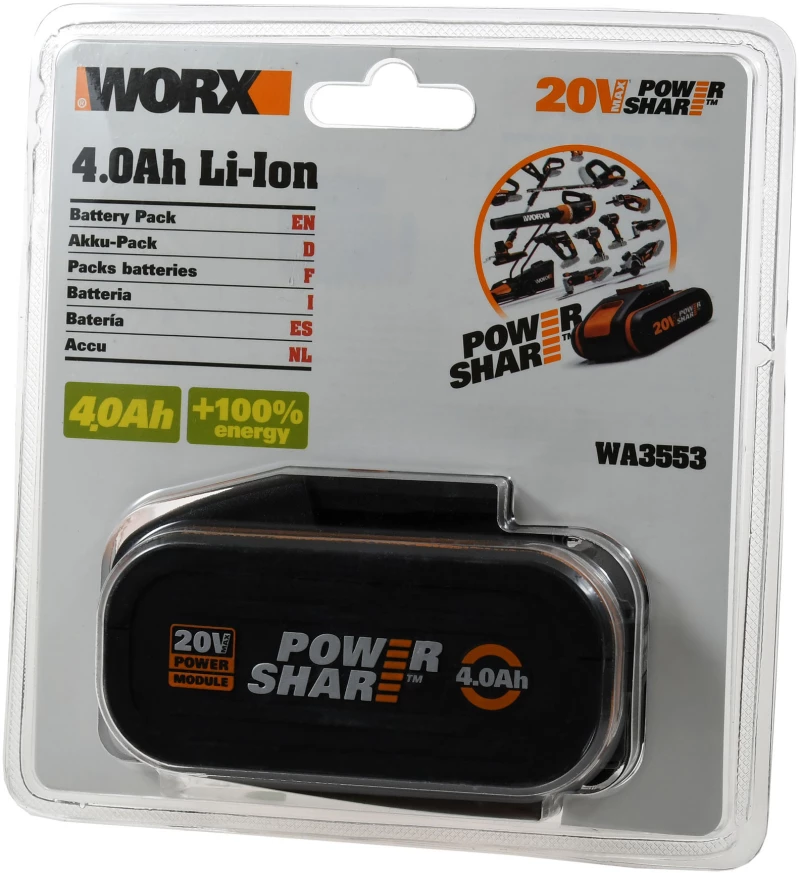 WORX WA3664 20V 4.0Ah Li-Ion battery 4000mAh/80Wh