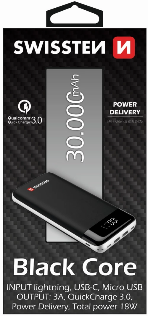SWISSTEN POWER ΒΑΝΚ 30000mAh ΜΑΥΡΟ