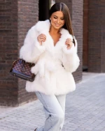 Faux fur jacket με ζώνη